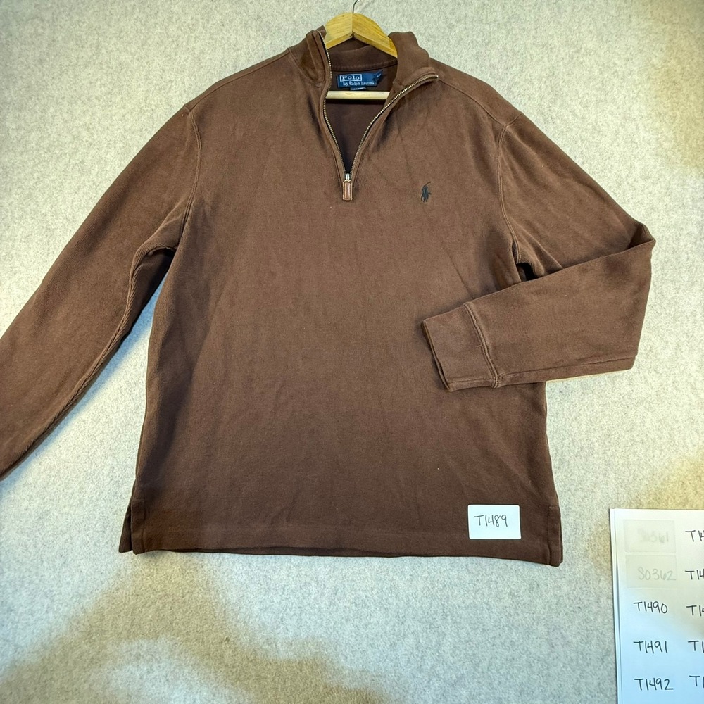 Polo Ralph Lauren Mens Brown 100% Cotton Quarter Zip Pullover Sweater Size M